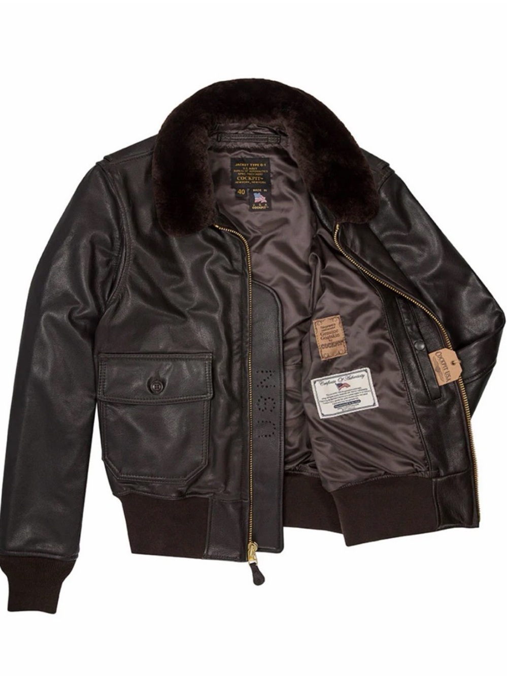 U.S. Navy Issue Mil Spec G-1 Jacket Z2108 MADE IN USA Size 36 Goatskin Real Fur
